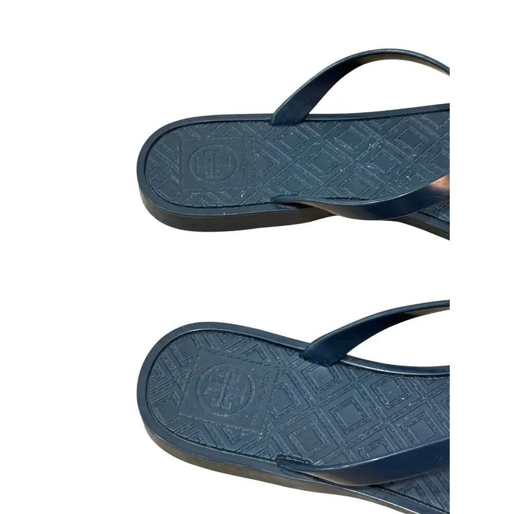 Tory Burch Jelly Bow Thong Sandals Women's Size 7 Gold Logo Flip Flops Summer